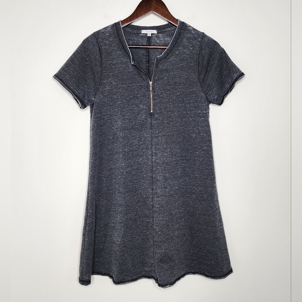 Z Supply Dark Gray Distressed Short Sleeve Quarter Zip Mini Dress XS Casual
